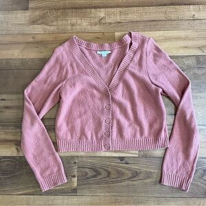 American Eagle Pink Buttoned Knitted Cropped Long Sleeve Cozy Cardigan WITH FLAW
